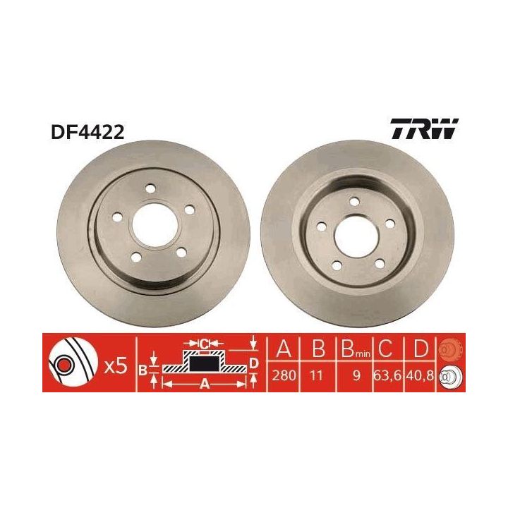 TRW Takım - Fren Diski Arka C-max 07-+ Focus C-max 03-07 Focus II 04-+ C30 06-12 C70 II 06-+ S40 II V50 04-+