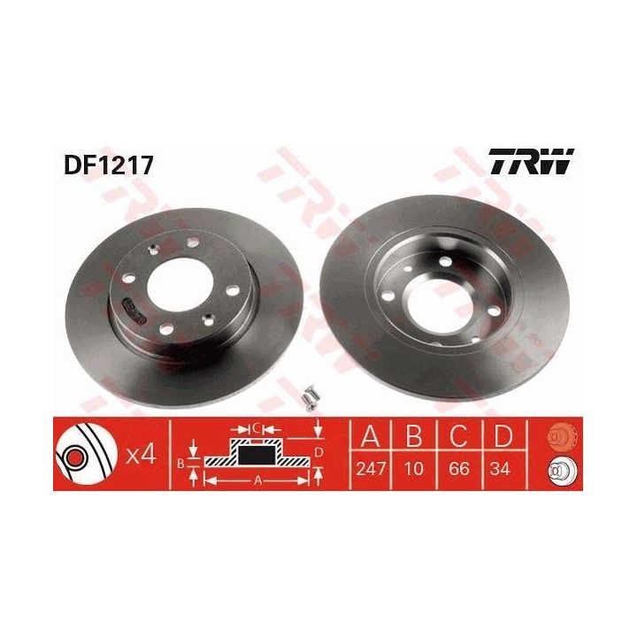 TRW Takım - Fren Diski Ön Düz 247mm (Peugeot) P106 1.1 1.4 1.4I 1.5d 1.6I (91-+)