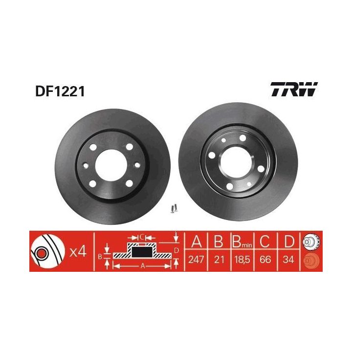 TRW Takım - Fren Diski Ön Havalı (Peugeot Citroen) P106 P205 Gti P206 P306 Zx