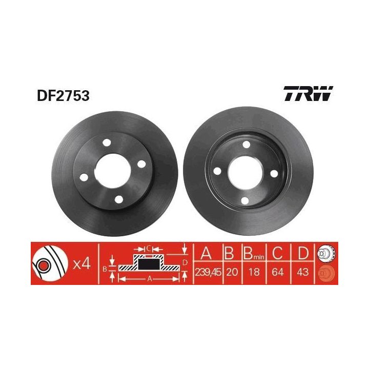 TRW Takım - Fren Diski Ön Havalı 239 mm Otosan(Ford) Escort