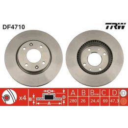 TRW DF4710 Takım - Ön Fren Diski Hyundai Elantra 1.6, 2.0, 2000-2006 Sonata 2.0 2001-2004 Meganetis 2.0 2001+ Havalı 280mm
